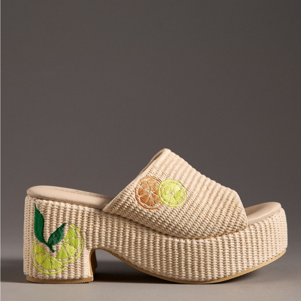 Anthropologie x Matisse Embroidered Citrus Platform Sandals